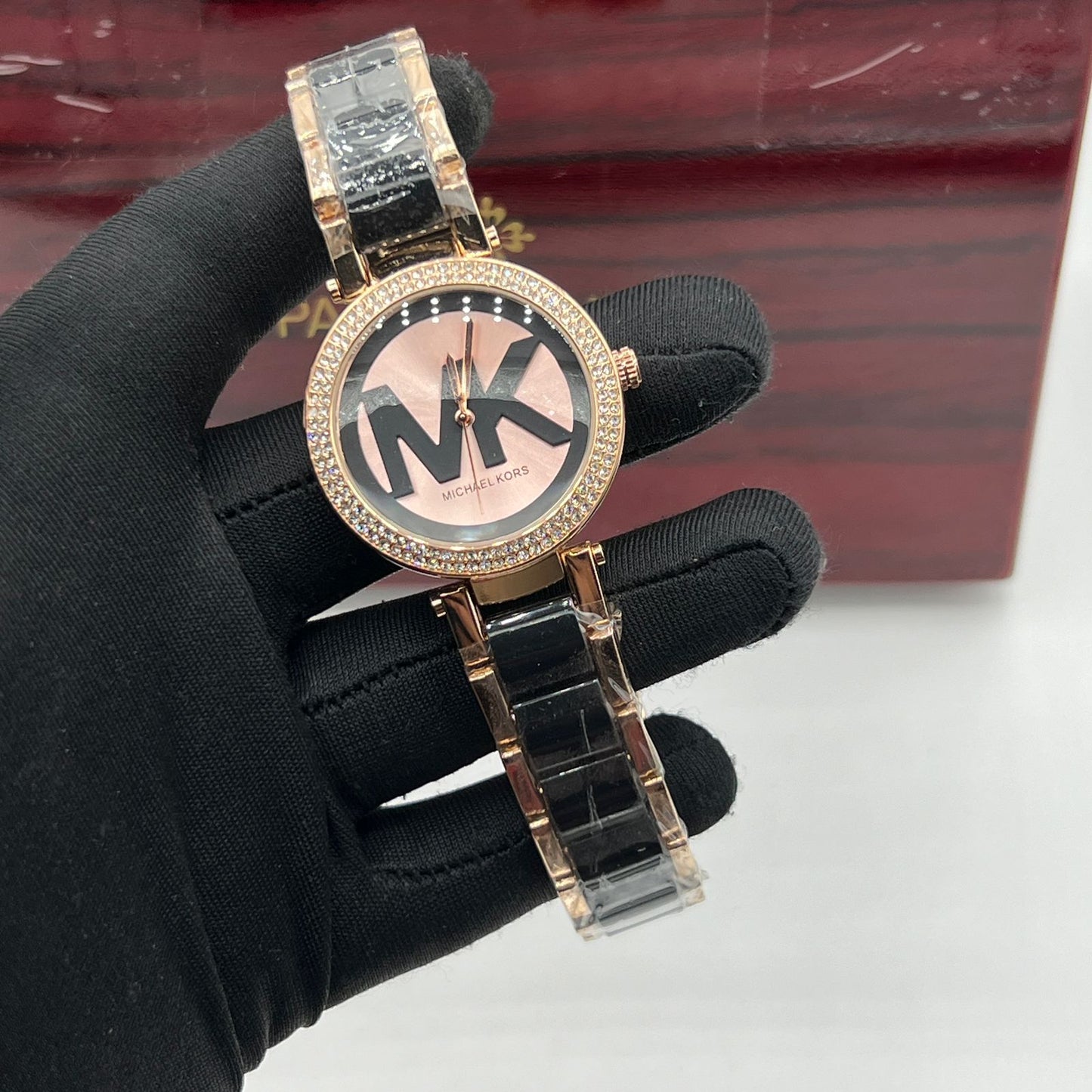 Michael Kors Parker Pavé Logo Gold-Tone and Black Stainless Steel Watch