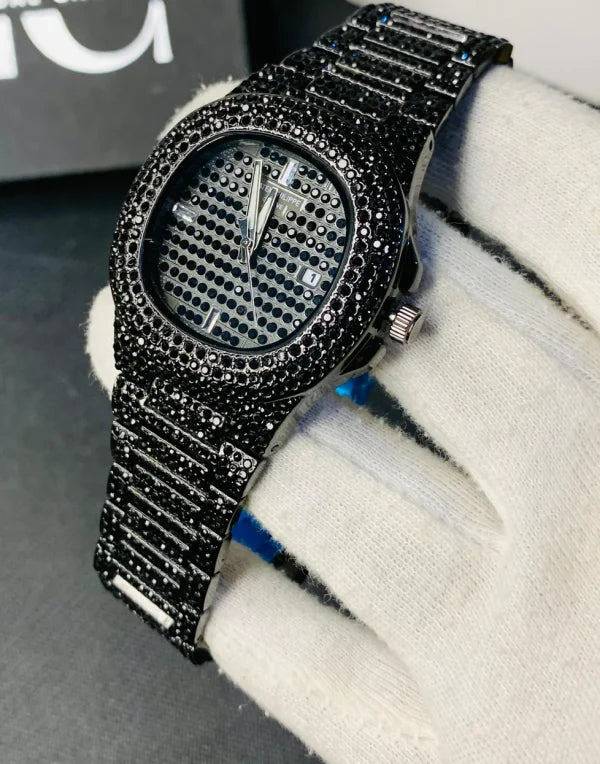 Patek Philipe Black Iced Out Watch for Men - Stainless Steel Chain Watch | Luxury Fashion