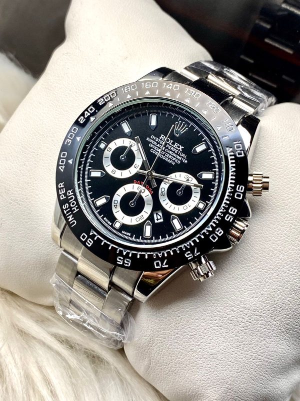Rolex Daytona Rotating Bezel Quartz Machine | Quartz Chronograph Movement Silver Stainless Steel Strap Watch With Master Lock For Men