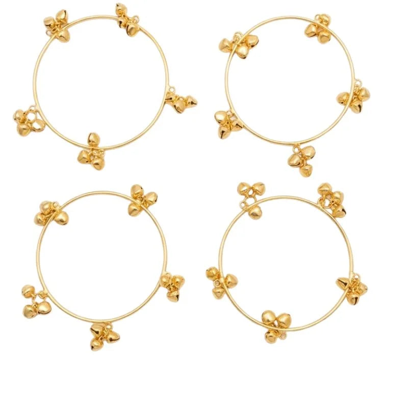 Brass Gold Kashmiri Ghunghroo Bangles Set of 4 Pcs | Traditional Oxidized Indian Festival & Mehndi Jewelry