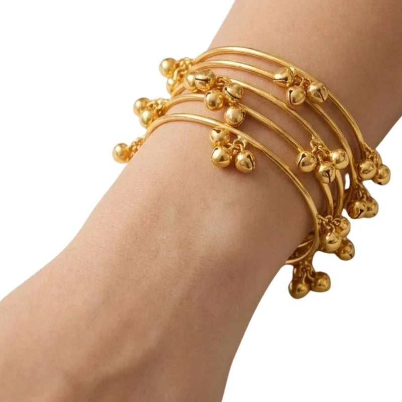 Brass Gold Kashmiri Ghunghroo Bangles Set of 4 Pcs | Traditional Oxidized Indian Festival & Mehndi Jewelry