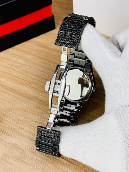 Patek Philipe Black Iced Out Watch for Men - Stainless Steel Chain Watch | Luxury Fashion