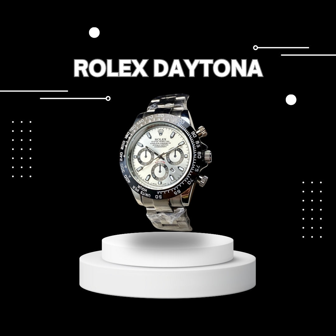 Rolex Daytona Rotating Bezel Quartz Machine | Quartz Chronograph Movement Silver Stainless Steel Strap Watch With Master Lock For Men