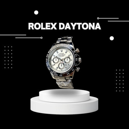 Rolex Daytona Rotating Bezel Quartz Machine | Quartz Chronograph Movement Silver Stainless Steel Strap Watch With Master Lock For Men