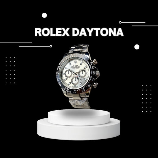 Rolex Daytona Rotating Bezel Quartz Machine | Quartz Chronograph Movement Silver Stainless Steel Strap Watch With Master Lock For Men